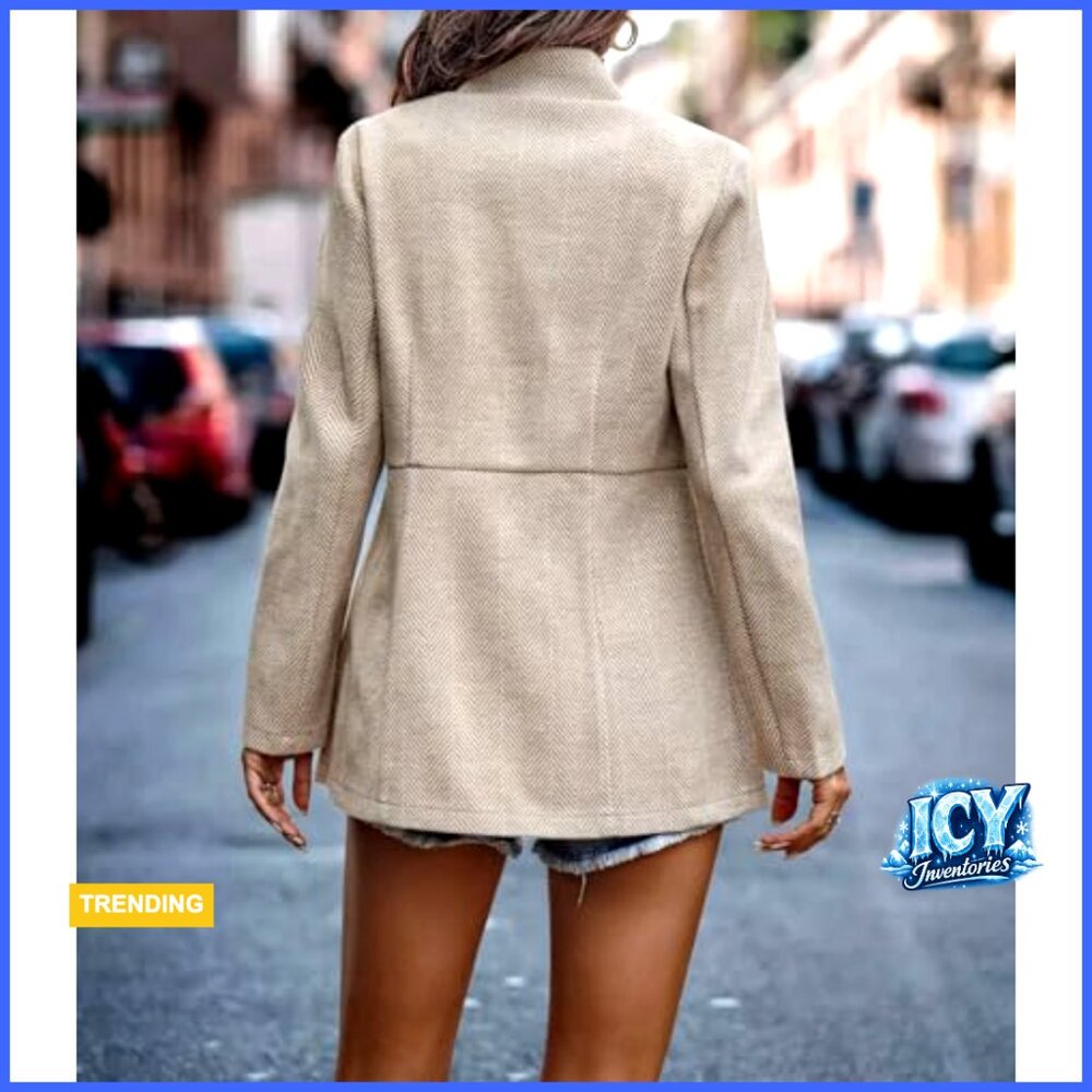 Polyester Wool Blazer Open Front Notch Lapel Long… - image 3